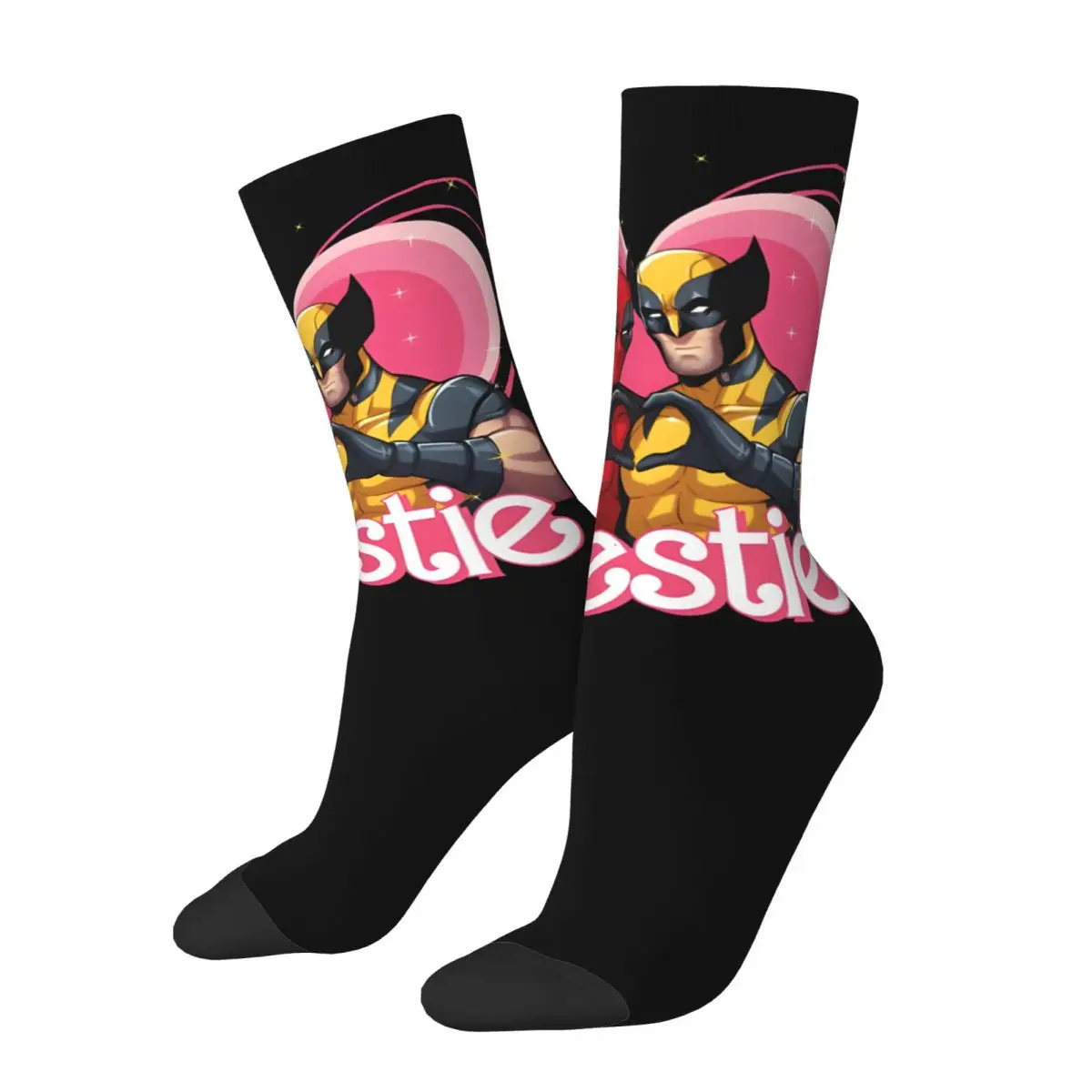 Crazy compression Popular Movies Sock for Men Harajuku Deadpool & Wolverine Seamless Pattern Crew Sock Novelty