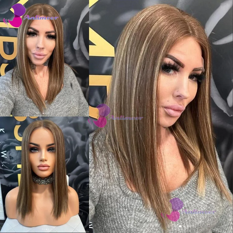 Highlight Brown Honey Blonde Brazilian Human Hair BOB Lace Closure Wigs Transparent Lace Front Women Silk Top Wig Pre Plucked