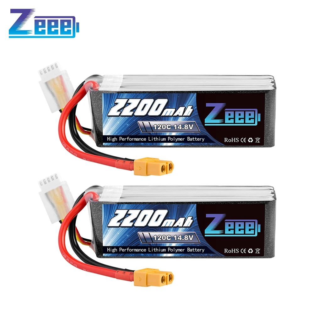 Bateria Zeee-LiPo com XT60 Plug, Zangão FPV, Carro RC, Barco de Grafeno, Helicóptero, Avião, Modelos RC, 4S, 2200mAh, 14.8V, 120C, 2pcs