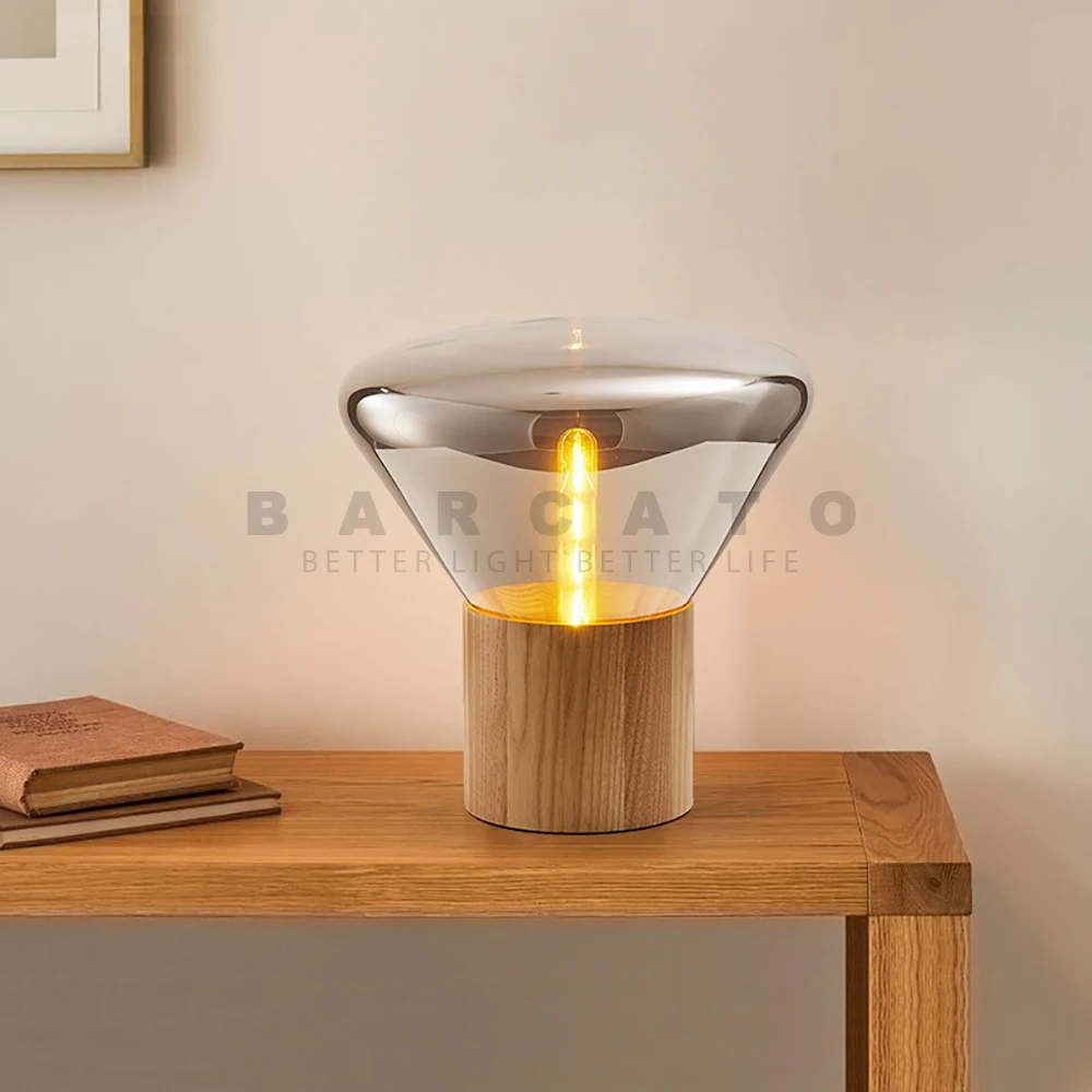Nordic Design Glass Table Lamp Floor Wood Lights Beside Modern Luminaires for Home Soft Living Room Designer Table Light E14