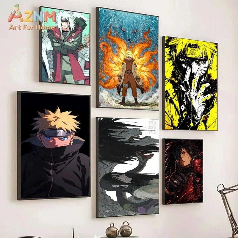 Naruto Canvas Wall Art Jiraiya Green Red Outfit Anime Print Ninja Character Collage For Teen Boys Bedroom Gaming Unframed