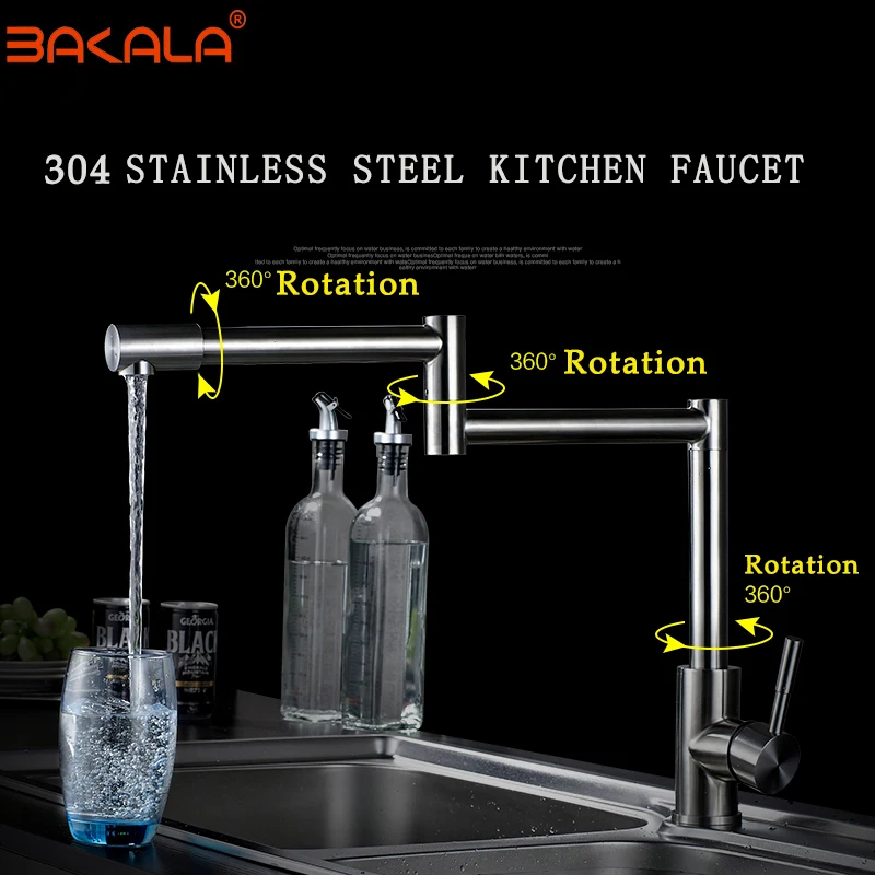 BAKALA-Robinets d\'évier de cuisine pliants en dégrad, acier inoxydable 304, sans plomb, antichute de centre commercial, résistant à 360, poignée