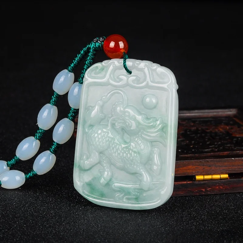 Natural Jadeite Unicorn Square Pendant Transshipment of The Same Pendant for Men and Women