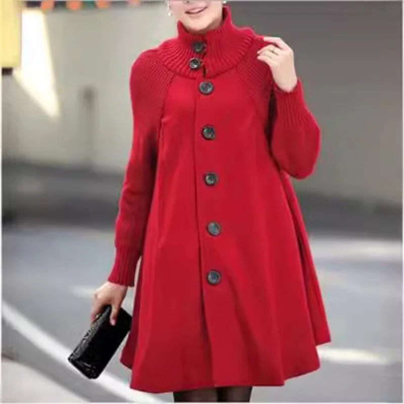 

winter Korean-style plus-size women's clothing mid-length loose woolen overcoat cape woolen trench coat New autumn and Outerwear