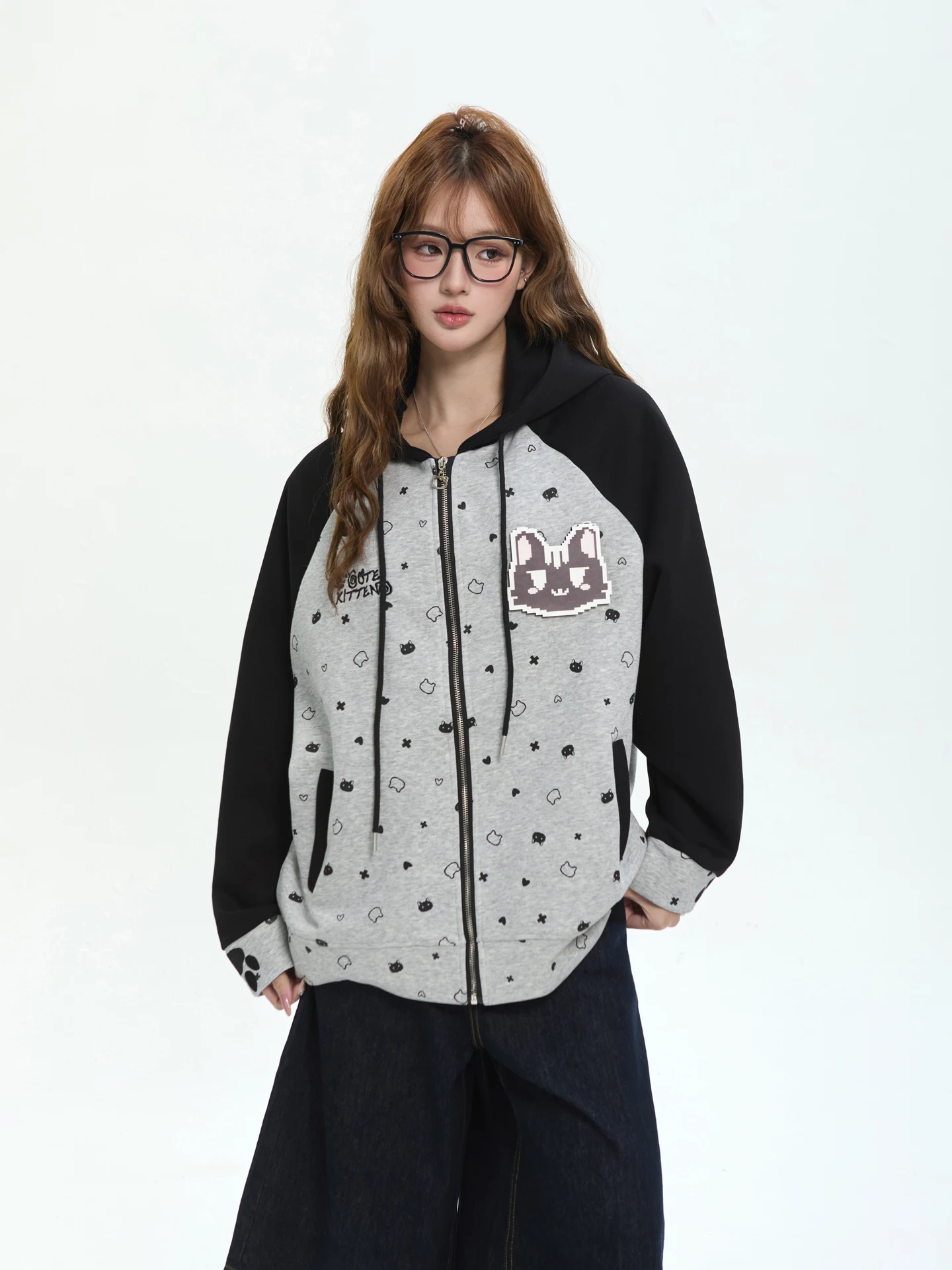 

7KEEWEN Spring Street Sle Loose Fit Zipper Hoodie Cardigan ex Long Sve Print Sweatirt Casual Outerwear