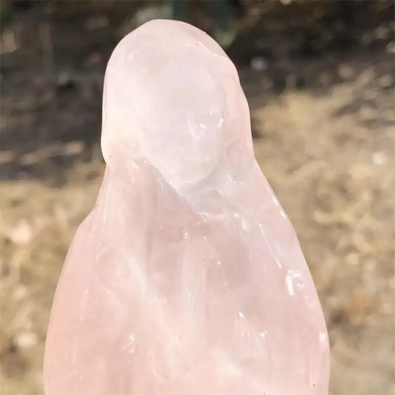18cm Natural Rose Quartz Madonna Statue Carving Stones Figurine Room Ornament Healing Gem Collection Decoration 1pcs