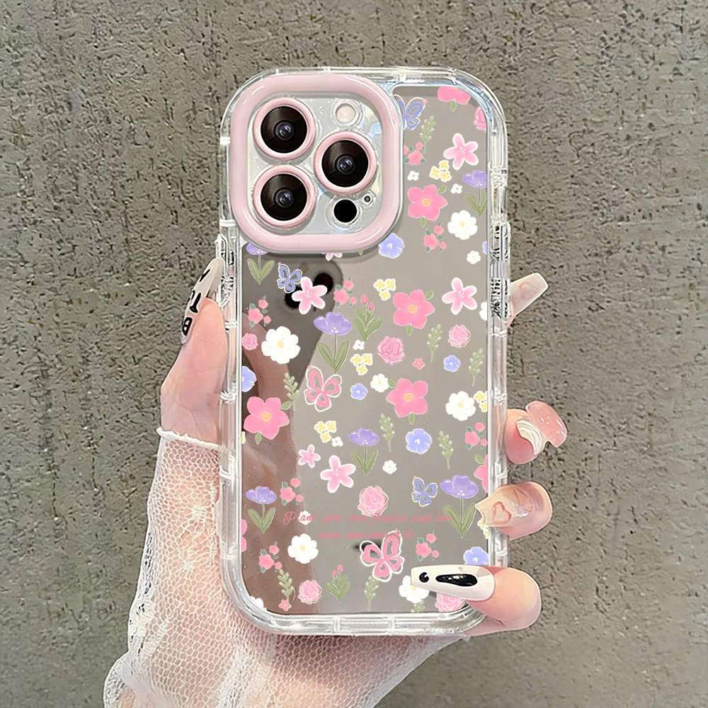 Niedliche Wildblumen- und Unkraut-Motiv Air Cushion Spiegel Handyhülle für iPhone 17 15 14 16 Pro Max 13 12 11 Pro XR XS 7 8 Plus 17Air Girl Cover – Detail 18