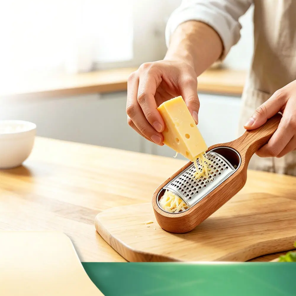 Durable Cheese Grater Stainless Steel Blade Wood Base Container Shredder Kitchen Tool For Pasta Salad Cooking