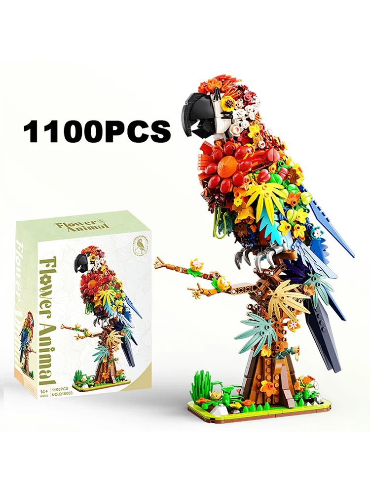 Creatieve 1100PCS Papegaai Bouwstenen Vogel Kit Bloem Dier Serie Model Montage Bricks Woondecoratie Speelgoed Volwassen Meisje Gift - afbeelding 2