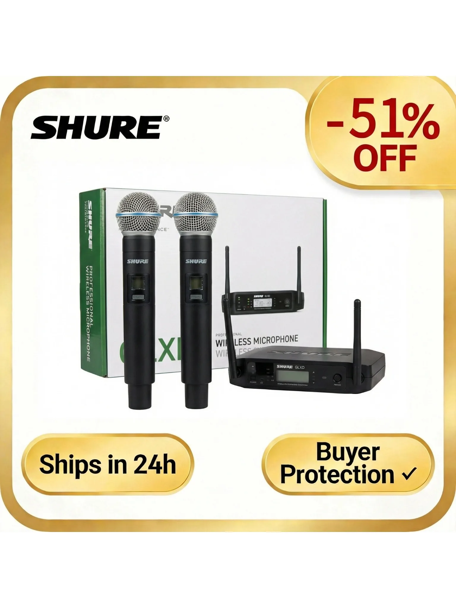 Système de microphone sans fil UHF Shure GLXD4 Beta 58a, haut-parleur dynamique professionnel portatif pour scène, chant, voix, fête 3