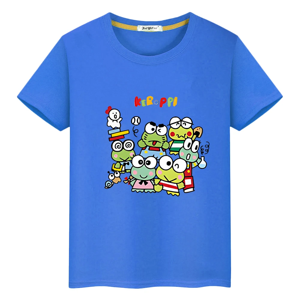 keroppi 100%Cotton t shirt for kids boy 10year Anime Tees y2k one piece Hello Kitty Kawaii tshirt Short Tops kids clothes girls