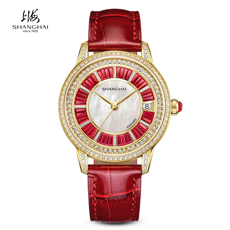 SHANGHAI Watch Fashion Women's Mechanical Watch 36mm Zirconia Wristwatch Mother-of-Pearl Dial 316L Stainless Steel Watch S2251