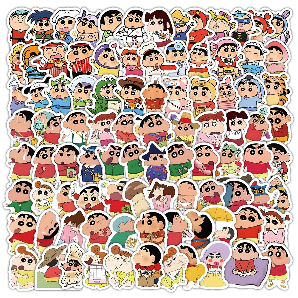 120PCS Kawaii Bandai Anime Crayon Shin-chan Sticker Kids Toys DIY Funny Skateboard Luggage Decoration Waterproof Cute Sticker