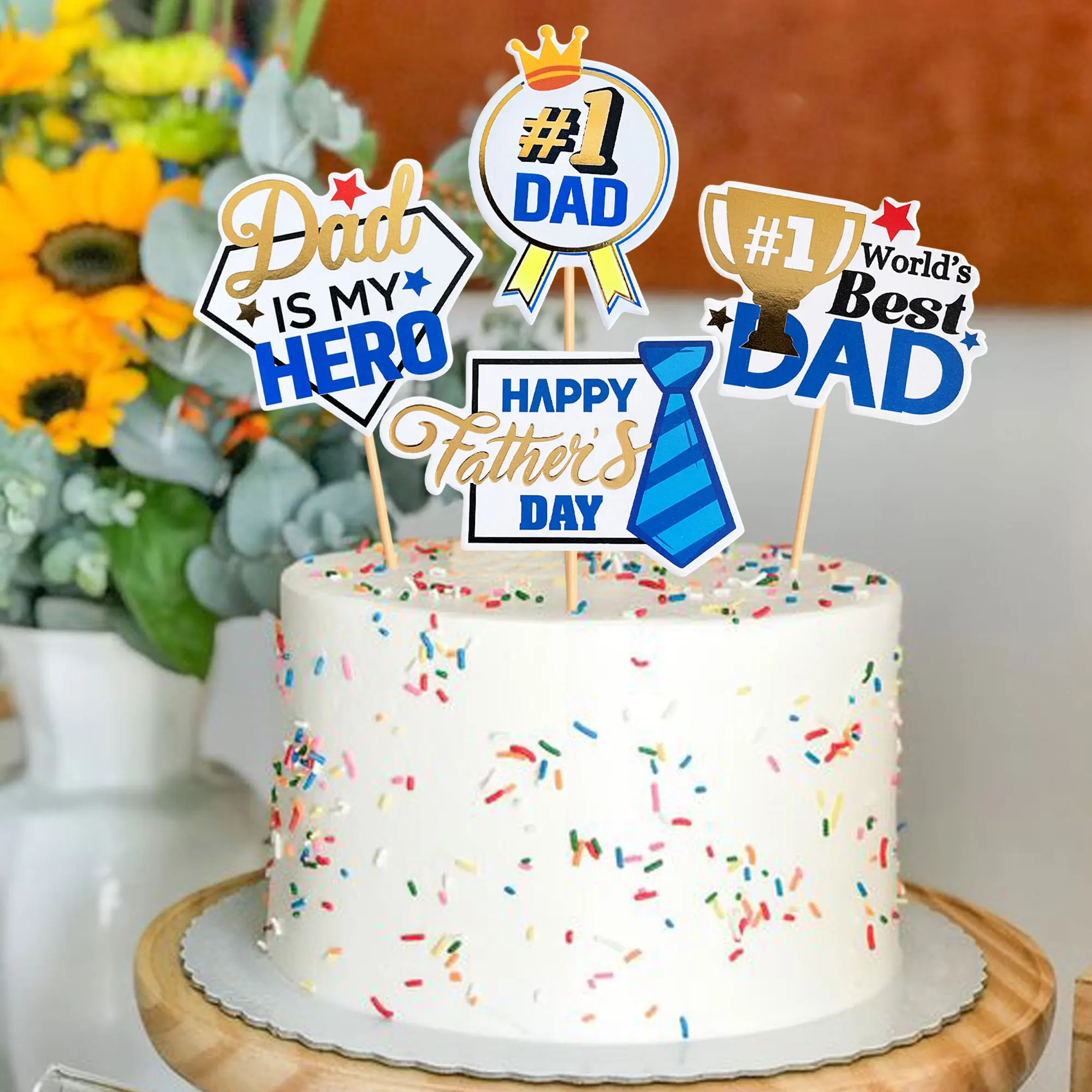 Cake Topper Toppers Father's Day Best Dad Tie Pipe Moustache Hat Happy Birthday Party Baby Shower Baking Cake Dessert DIY Decor