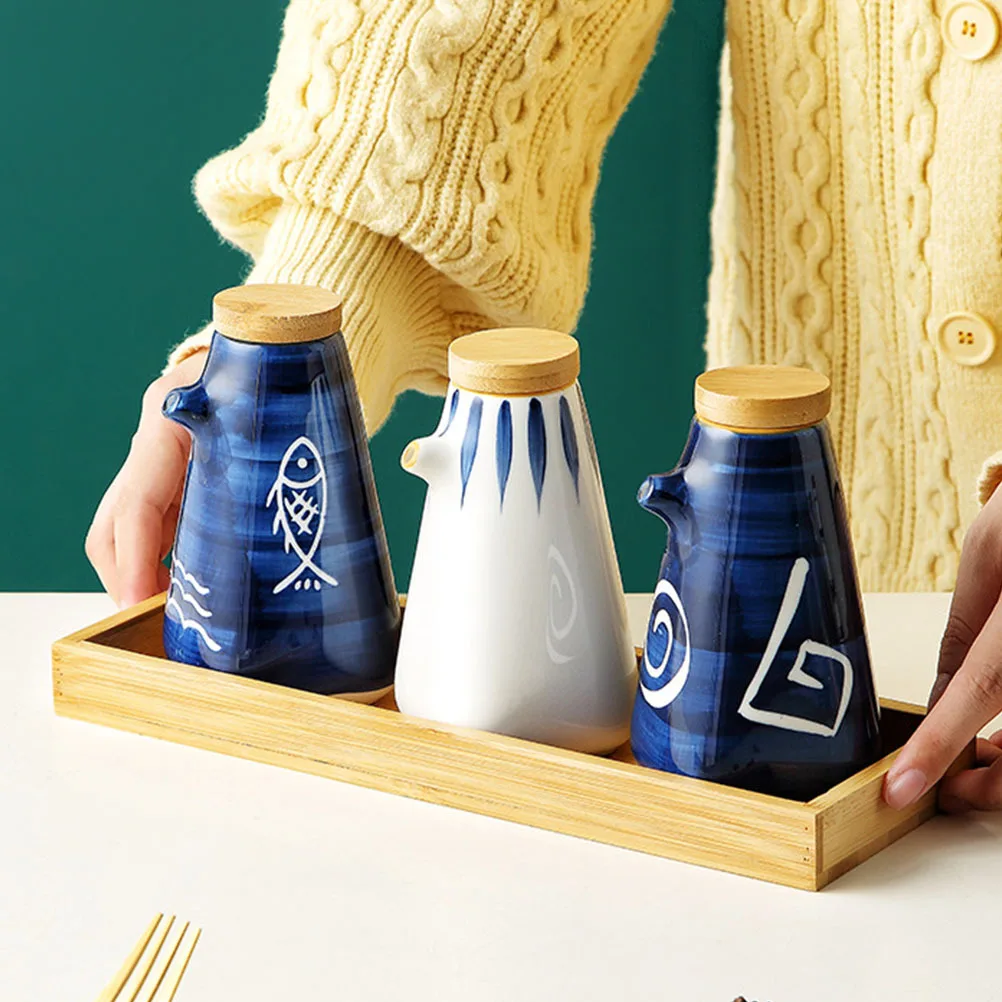 

3 шт., керамический набор дозаторов для приправ, бутылка для соевого соуса в японском стиле, контейнер для оливкового масла, уксуса, держатель для приправ, кухня