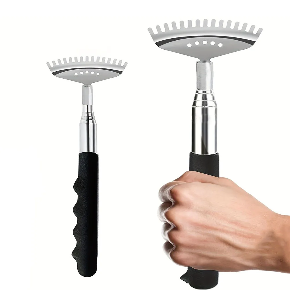 1Pc Upgraded 5 Section Extendable Back Scratcher 15-Rake Stainless Steel Telescopic Tool Ergonomic Grip Portable Gift