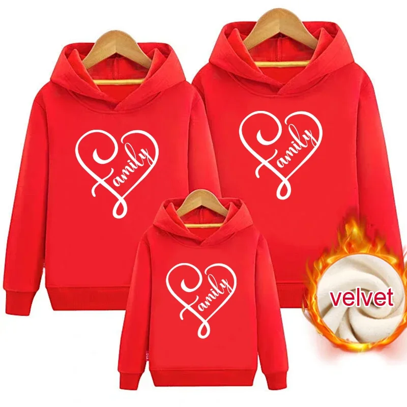 Family Outfit Matching Hoodie Winter Warm Pullover Kids Clothes Love Heart Sweatshirt Hoodie Gift Thanksgiving Outfits for Girls