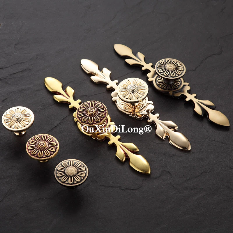 Retro 4PCS Solid Brass Antique Furniture Handles Drawer Pulls Cupboard Wardrobe Kitchen Dresser Shoe Wine Cabinet Pulls Knobs