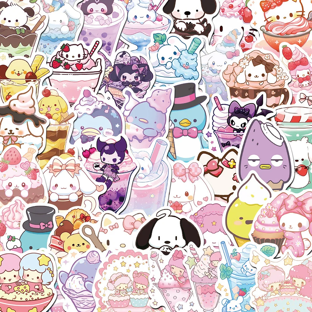 

10/30/50pcs Kawaii Sanrio Ice Cream Stickers Cute Kuromi Hello Kitty Cartoon Sticker Phone Fridge Luggage Funny Graffiti Decals