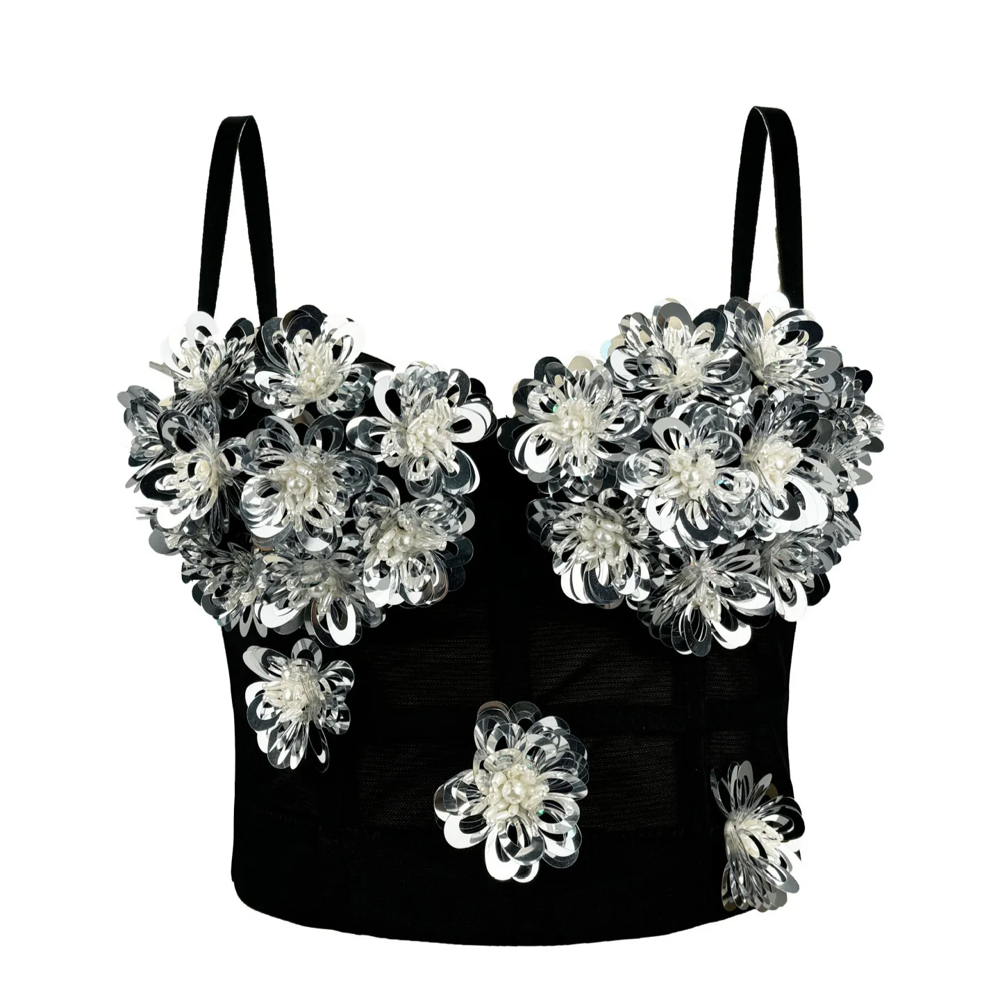 

2025 New Black and White With Sequins Bustier Corset European Style Body Shaper Sexy Boned Corset Top with Adjustable Straps
