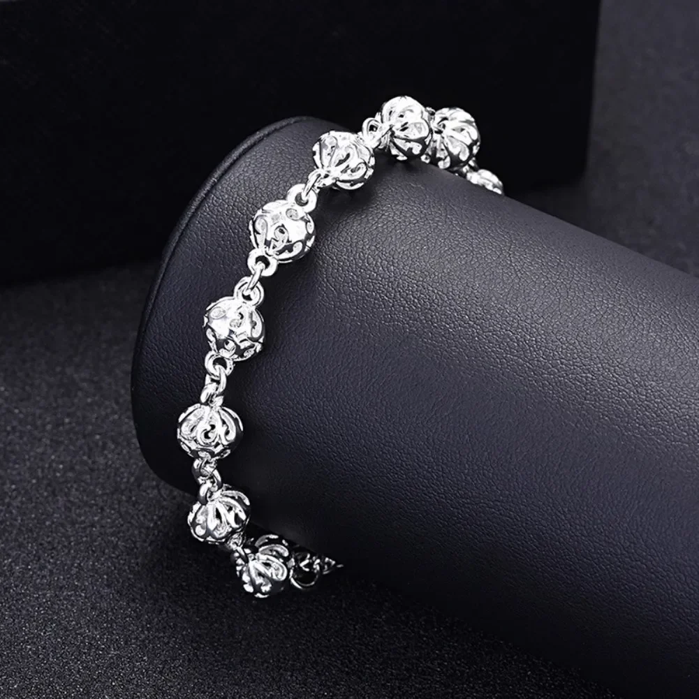 

Wholesale Fashion Hollow Ball Chain 925 Sterling Silver Bracelet For Woman Fine Luxury Jewelry Wedding Party Holiday Gift
