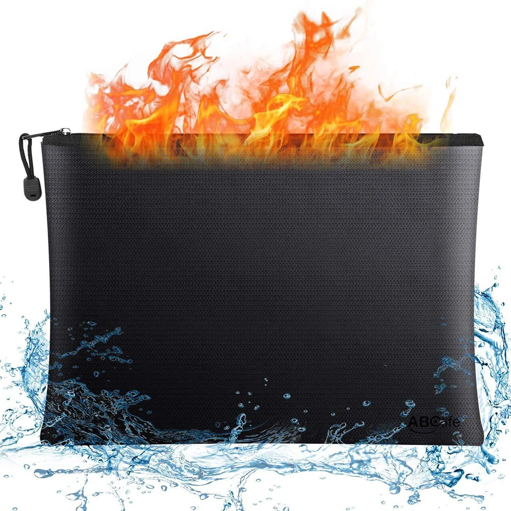 

Fireproof Waterproof Document Bag Large Capacity Black Storage Organizer For Files Passports Money Cards Certificates Safe