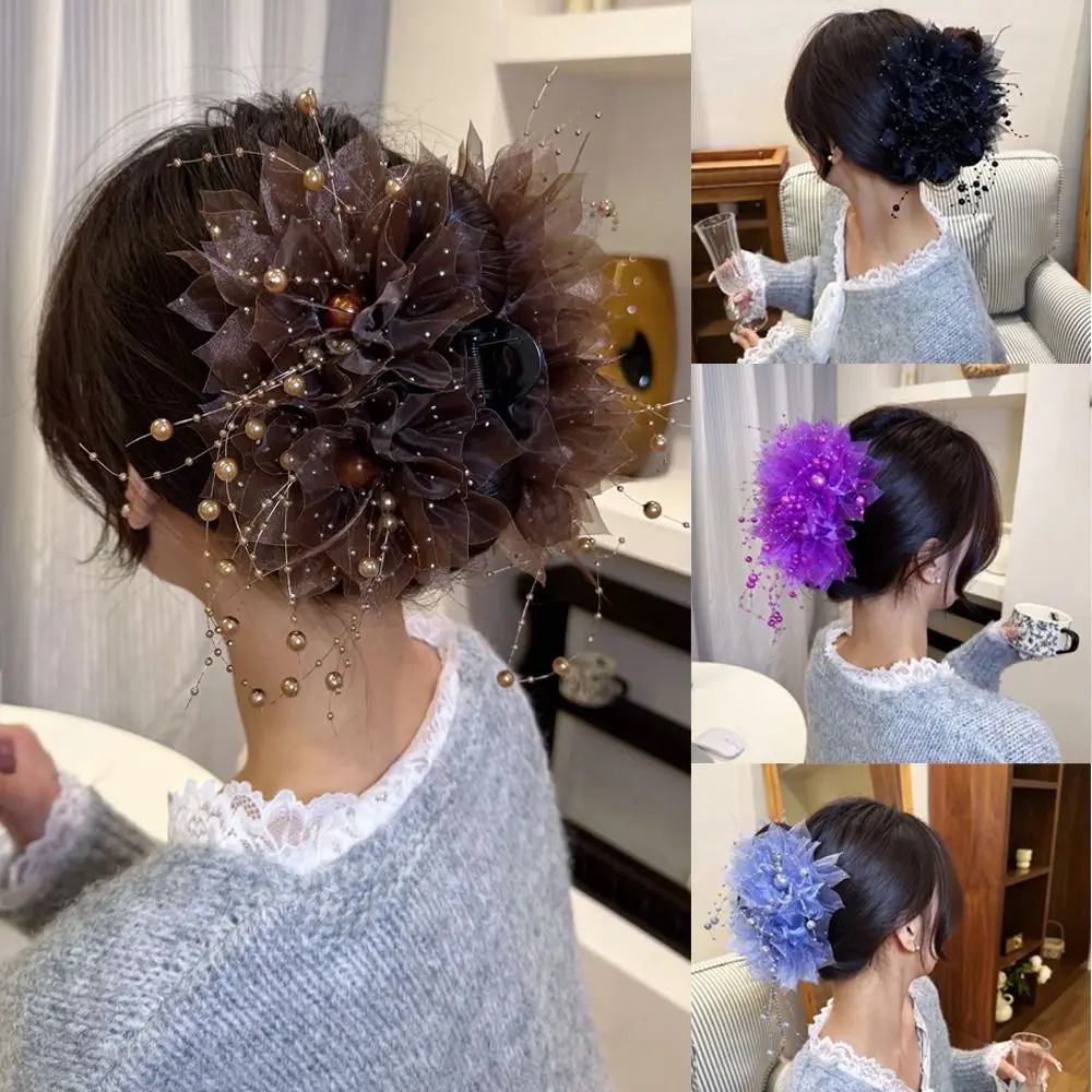 

Новая заколка для волос с цветком, большая заколка для волос с кисточкой из бисера, элегантная заколка в виде акулы, аксессуары для волос