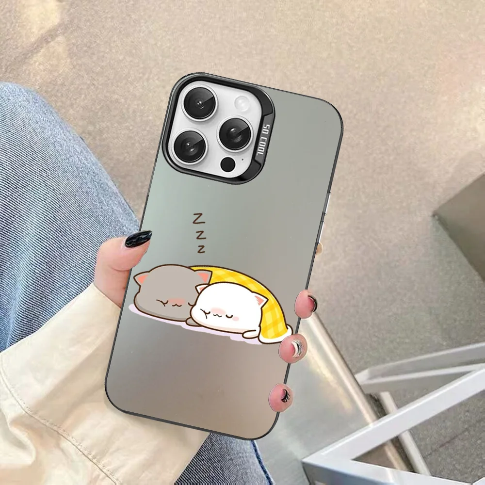 Peach Mochi Cat Cartoon Phone Case For IPhone 16 15 14 13 12 11 Pro Max X XR XSMAX 8 7 Plus Matte Shockproof Back Cover