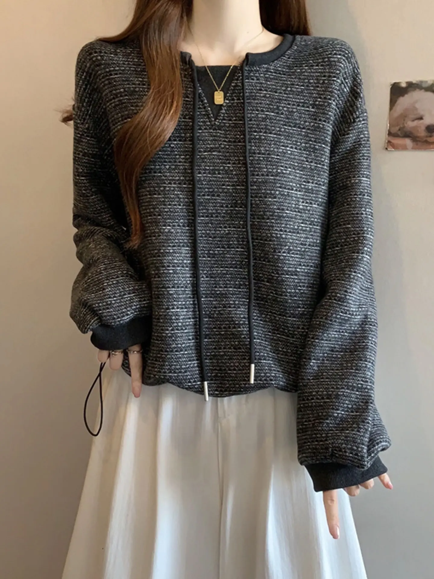 

Женская толстовка с длинным рукавом и капюшоном на шнурке, осенне-зимняя, больших размеров, модная, с расклешенным низом, в корейском стиле