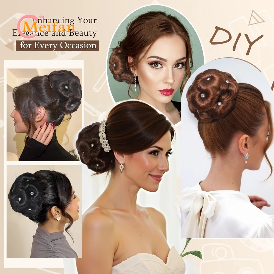 Dziewięć kwiatów kok z włosów Chignon koński ogon kok syntetyczny Rhinestone pazur w kucyk do przedłużania włosów sztuczne włosy dla kobiet