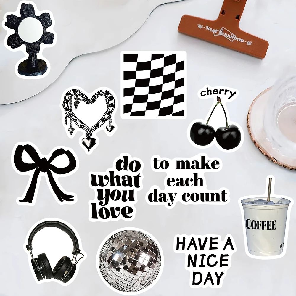 30PCS Black and White Mood Sticker Collage Creative Luggage Notebook Phone Cases Scrapbooking DIY Label Decorative Stickers
