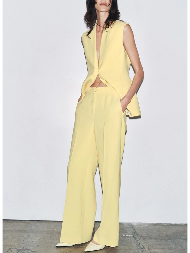 

European style new women's fashion versatile temperament sleeveless V-neck button vest suit trousers suit