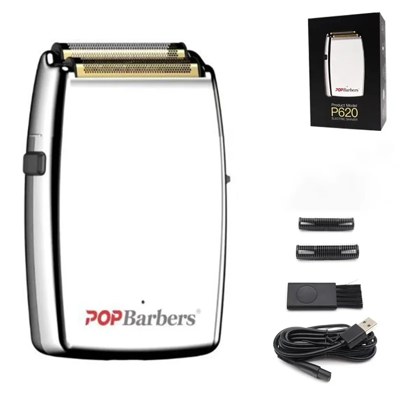 New Pop Barbers P620 11000 RPM 7W Professional Electric Men's Beard Trimmer Double Foil Shaver Electric Shaver USB Hair Clipper