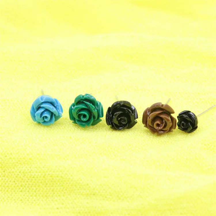 ZFSILVER Real  925 Sterling Silver Fashion Sweet Lovely Simple Resin Rose Flower Stud Earrings Jewelry For Women Students Gifts