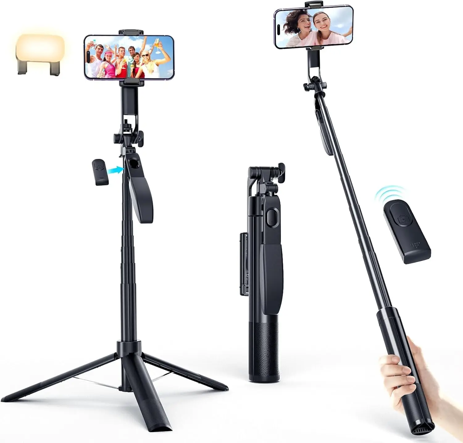 

67'' Tripod for Cell Phone, Selfie Stick for iPhone Android with Remote and Light, Panoramic Photography Portable Travel