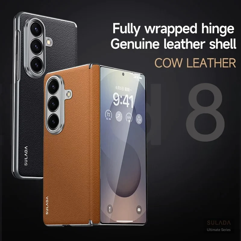 Busienss Premium Genuine Leather for MagSafe Case for Samsung Galaxy Z Fold 8 Ultra 7 6 5 Hinge Lens Raised Full-Protector Cover
