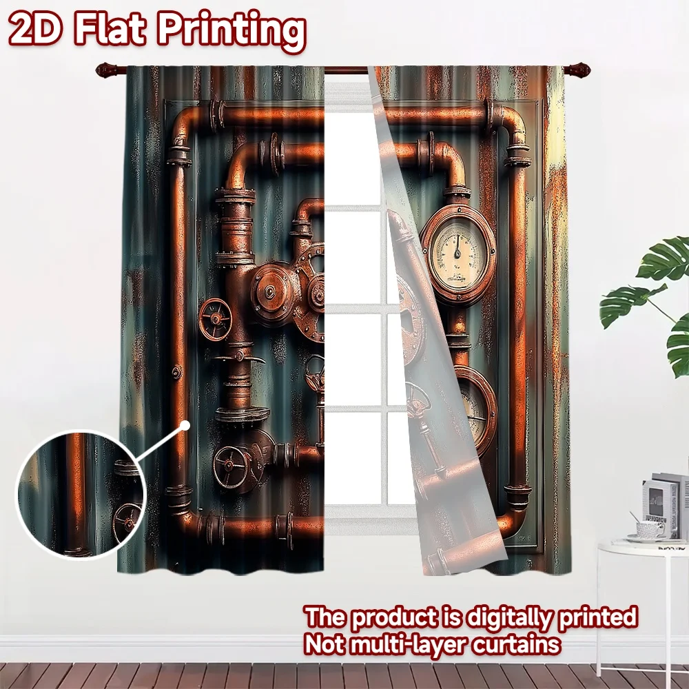 2D flat 2pcs Curtain Modern Minimalist Style Copper Pipes and Gauges Digitally printed polyester, colorfast Family Party