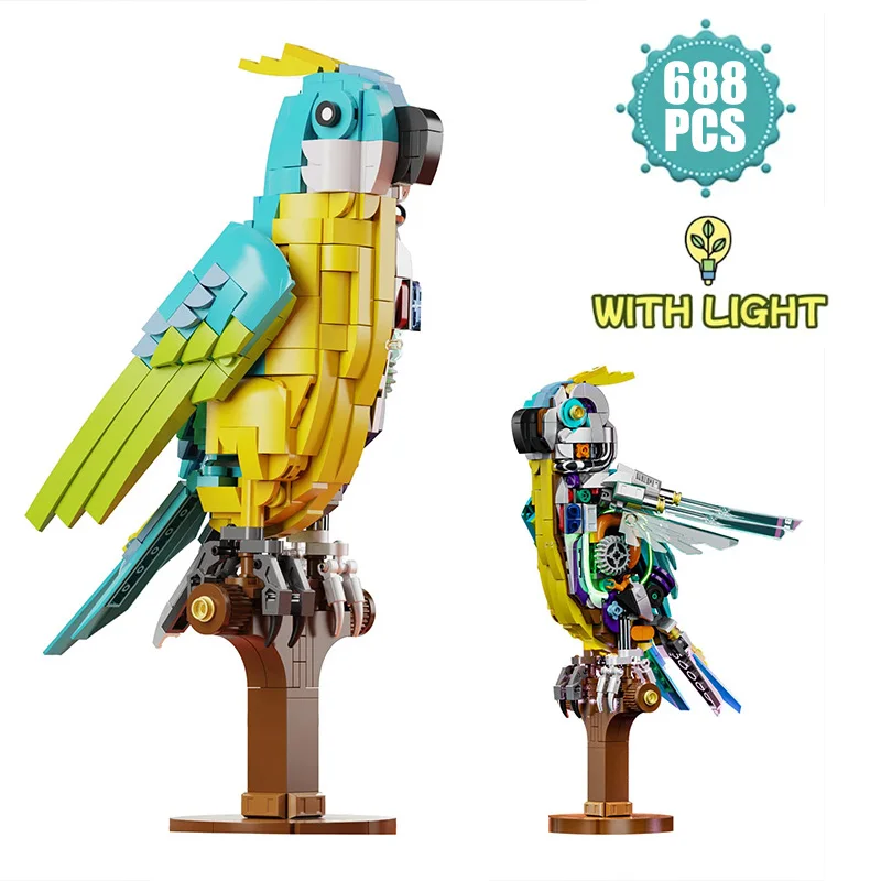 

Креативная техническая механическая модель попугая со световыми строительными блоками, комплект аниме, птица, животное, сборка, кирпичи, игрушки, подарки для детей