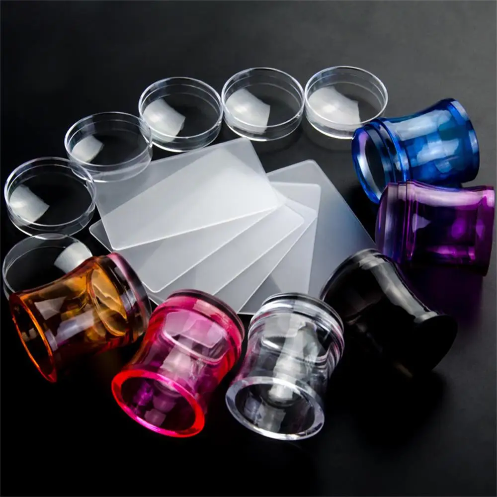 مجموعة طوابع سيليكون جديدة لفن الأظافر - رأس سيليكون ناعم 3.8 سم مع مكشطة، أداة أظافر بمقبض ملون شفاف #2