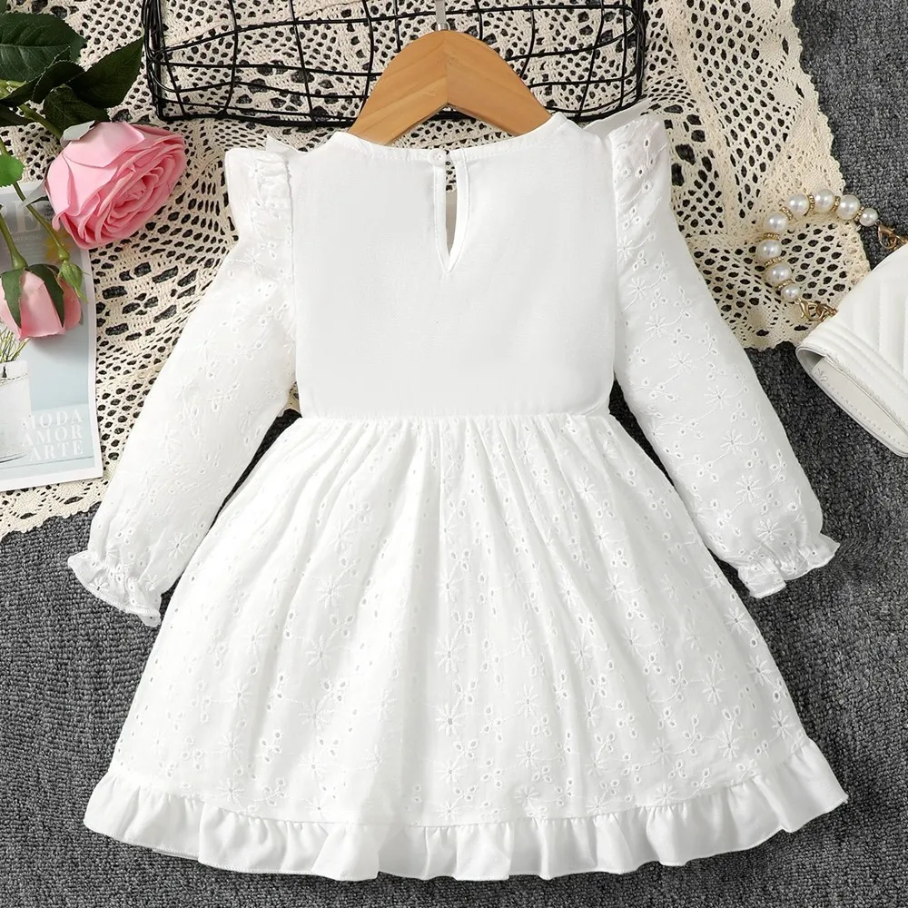 0-3 Years Toddler Baby Girl Princess Dress Ruffled Edge Long Sleeve A-line White Bow Dress Soft Lightweight Infant Baby Clothing