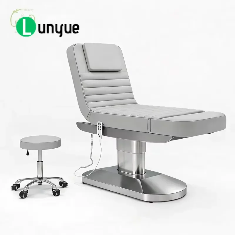 Electric Beauty Bed White Leather Stainless Steel Base Height Adjustable Luxury Furniture for Eyelash Extension Massage