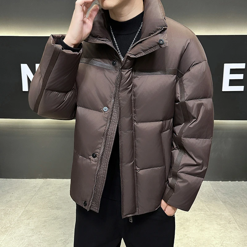 

Casual Solid Color Stand Collar Duck Down Jackets 2025 Autumn Winter Warm Puffer Coats Outwear Thick Windproof Padded Top Parkas