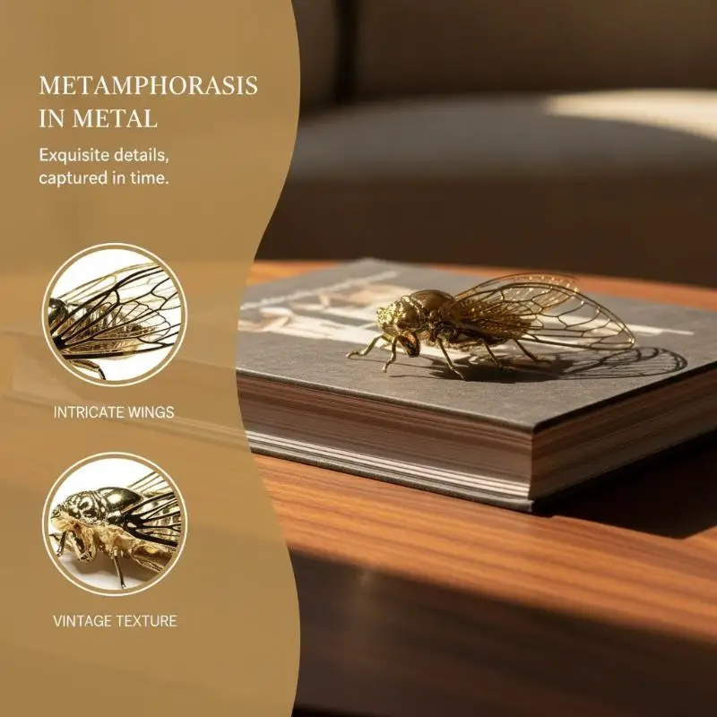 Creative Exquisite Cicada Figurine Mini Retro Alloy Animal Statue Anti-rust Durable Vintage Insect Sculpture Home Office Decor