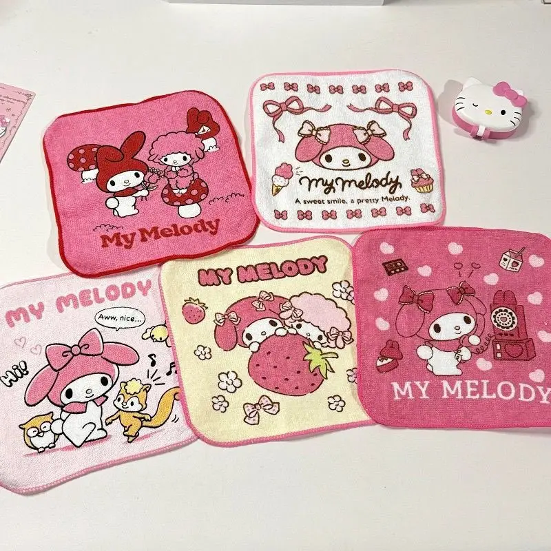 Kawaii My Melody Sanrios Soft Small Square Towel Girly Heart Children Handkerchief Absorbent Hand Towels Home Washcloth Gifts