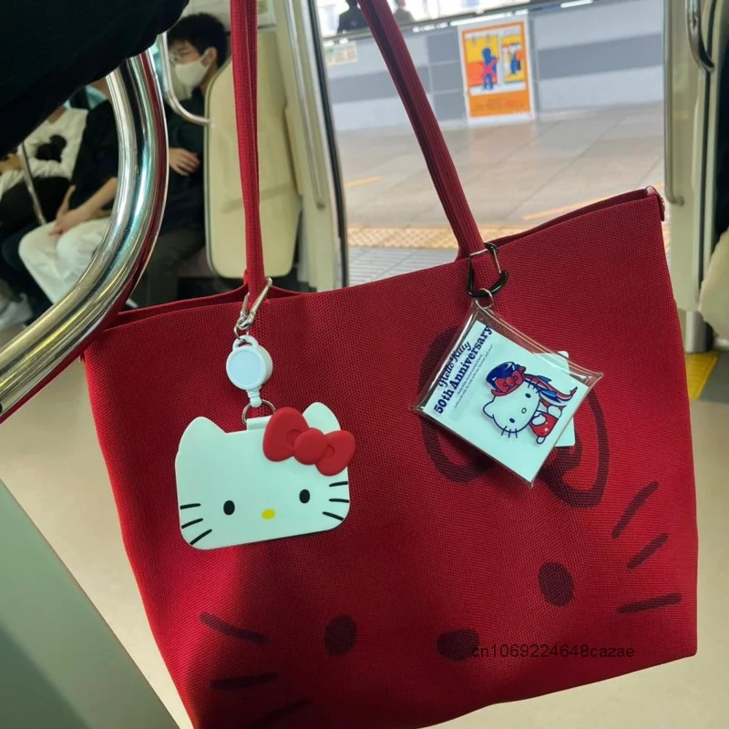 Sanrio Hello Kitty Nieuwe Schattige Canvas Tas Amerikaanse Stijl Grote Capaciteit Vrouwelijke Handtas Y 2K Meisje Mode Cartoon Casual Onderarmtas