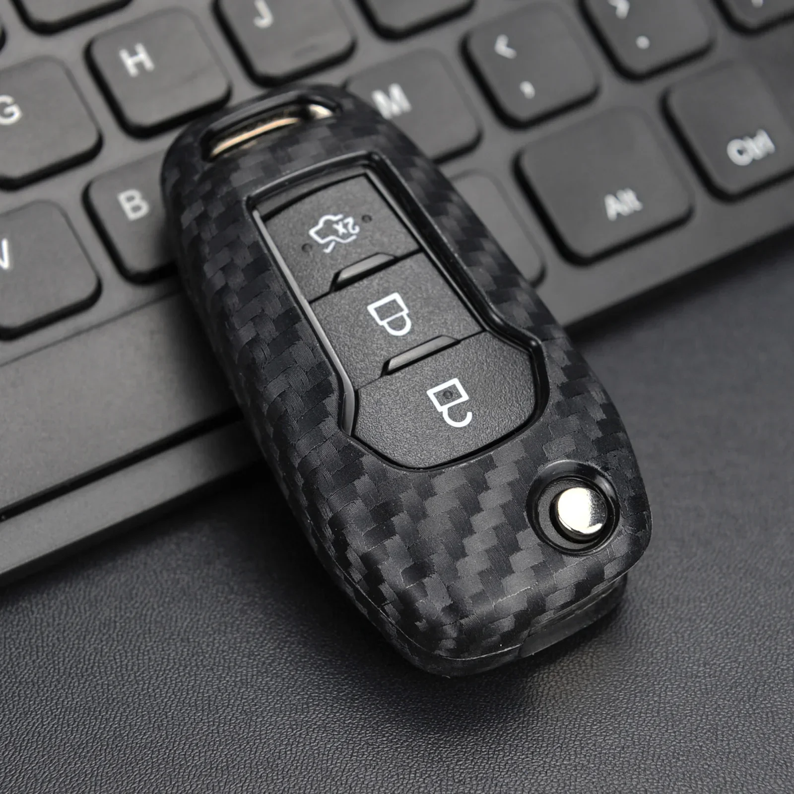 Silicone Carbon Fiber Car Flip Key Fob Case Cover For Ford Focus MK4/Bronco/Explorer/Ecosport/Mondeo/Ranger/Expedition/F150/F250