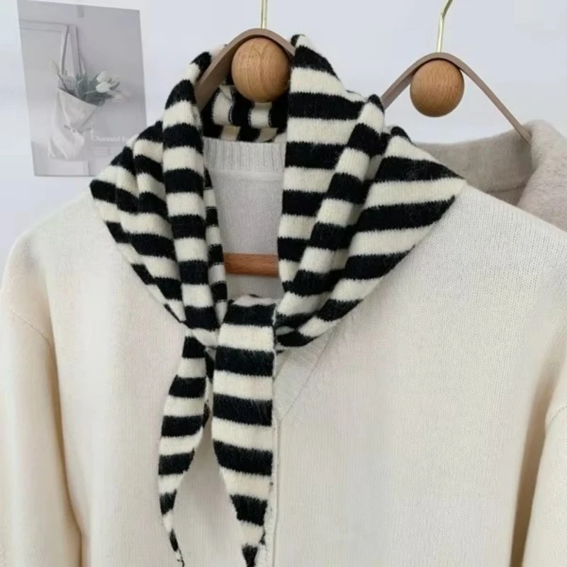 

New Women Wool Scarf Shawl Winter Warm Soft Knitted Striped Triangle Fashion Brand Bandana Lady Wool Scarves
