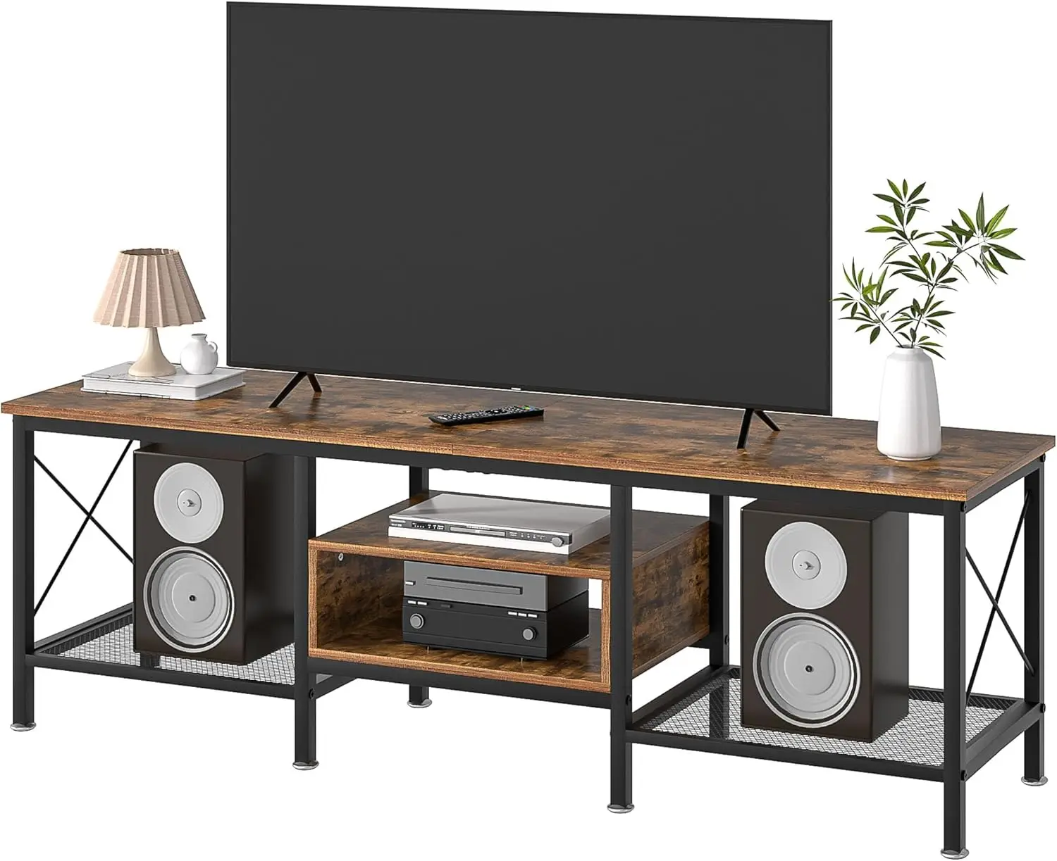 Industrial TV Stand for 75 Inch Television Cabinet 3-Tier Console with Open Storage Shelves,Entertainment Center for Living Room