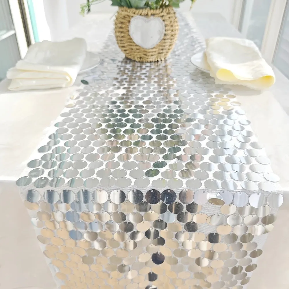 Fish Scale Sequins Table Runner Sparkling Luxurious Sequin Tablecloth Long 30x274cm Glitters Table Cover Birthdays Party