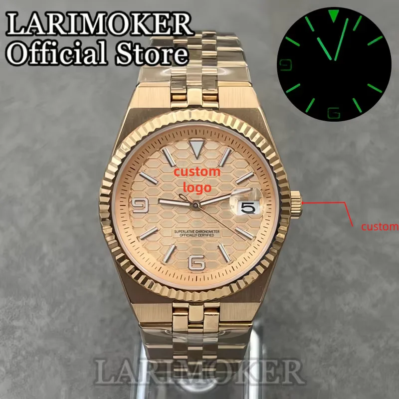 LARIMOKER Customizable Logo36mm 40mm Mechanical Watch Honeycomb Dial Luminous Dial NH35 Movement Sapphire Crystal Steel Bracelet